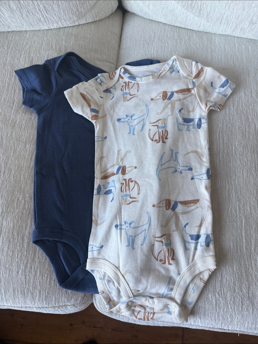 Carter's Navy Solid and Cream Dog Print Short-Sleeve One-Pieces